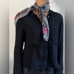 Black, Gray & Pink Patterned Silk Neck Scarf